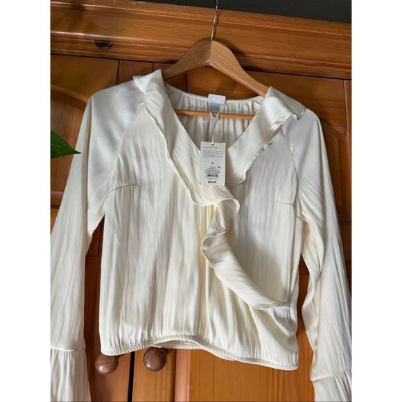 A New Day Flounce Long Sleeve V-Neck Ruffle Wrap Blouse SZ S NWT - Picture 3 of 13